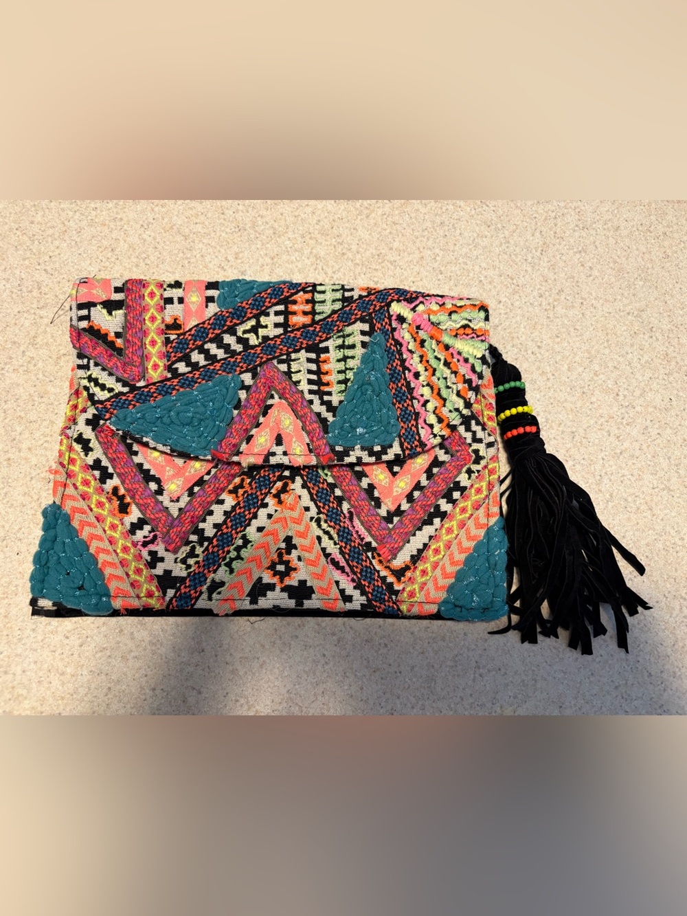 Summer Clutch Woven Bright Native Multicolor Bag Purse Embroidered Tassel